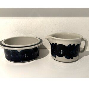Vintage Arabia Finland Anemone Blue Creamer and Sugar Bowl